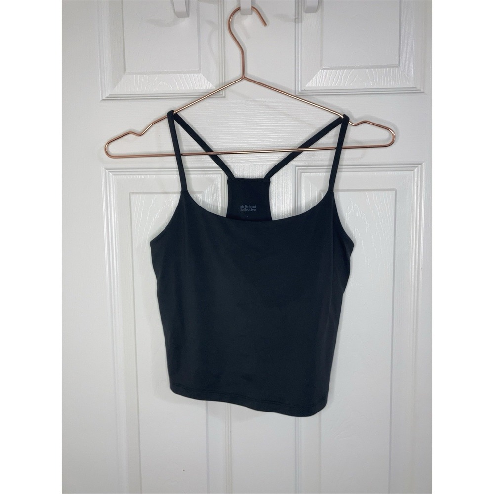 Girlfriend Collective Black Cleo Halter Crop Top Racerback Bra Size‎ M - Picture 4 of 7